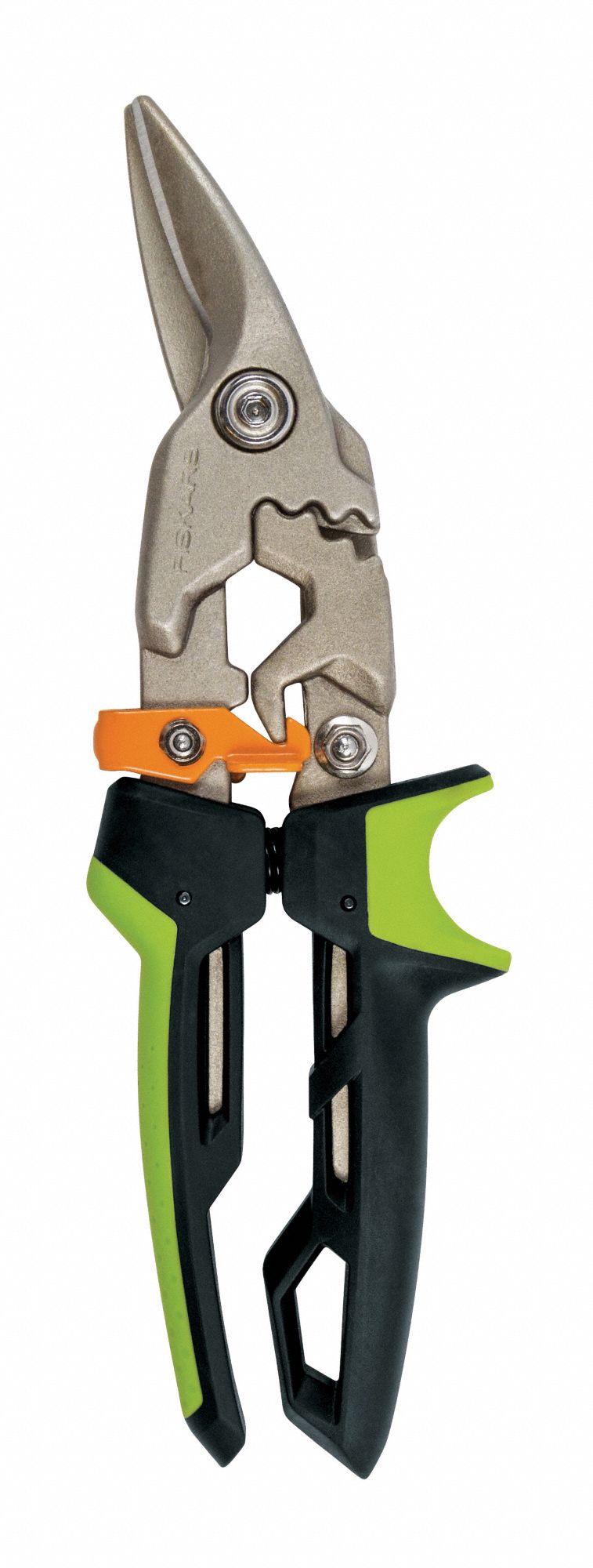 AVIATION SNIP, STEEL, BLACK/GREEN HANDLE, ERGONOMIC GRIP, FOR COLD ROLLED STEEL, STAINLESS STEEL, 9¾ IN L