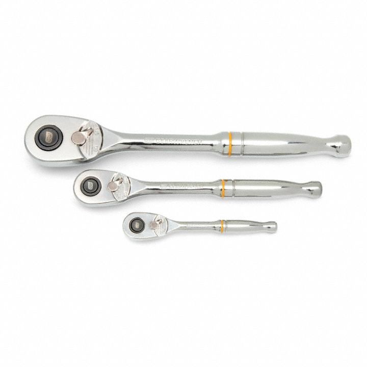 GEARWRENCH Hand Ratchet Set: Pear, Reversible, 5 in_11 in_8 1/4 in Overall Lg, 4° Min Arc Swing (MPN 81310T). Key specifications — attr1205598: Reversible; attr1205605: Quick-Release Included; attr1205607: Pear; attr1205624: GEARWRENCH.