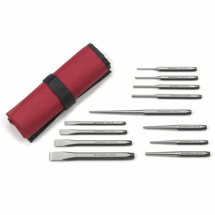 Punch and Chisel Set: 12 Pieces, Cold Chisel, Tool Roll