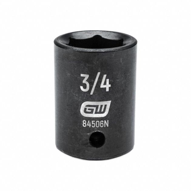 GEARWRENCH General Purpose Impact Sockets: 1/2 in Drive Size, SAE, 3/4 in Socket Size, 6-Point, Std (MPN 84506N). Key specifications — attr1215501: GEARWRENCH; attr1215515: Black Oxide; attr1215518: 3/4 in.