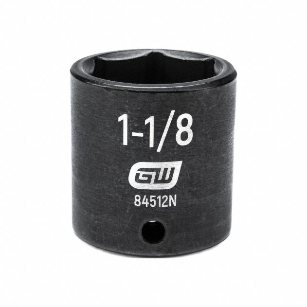 GEARWRENCH General Purpose Impact Sockets: 1/2 in Drive Size, SAE, 1 1/8 in Socket Size, 6-Point (MPN 84512N). Key specifications — attr1215501: GEARWRENCH; attr1215515: Black Oxide; attr1215518: 1-1/8 in.