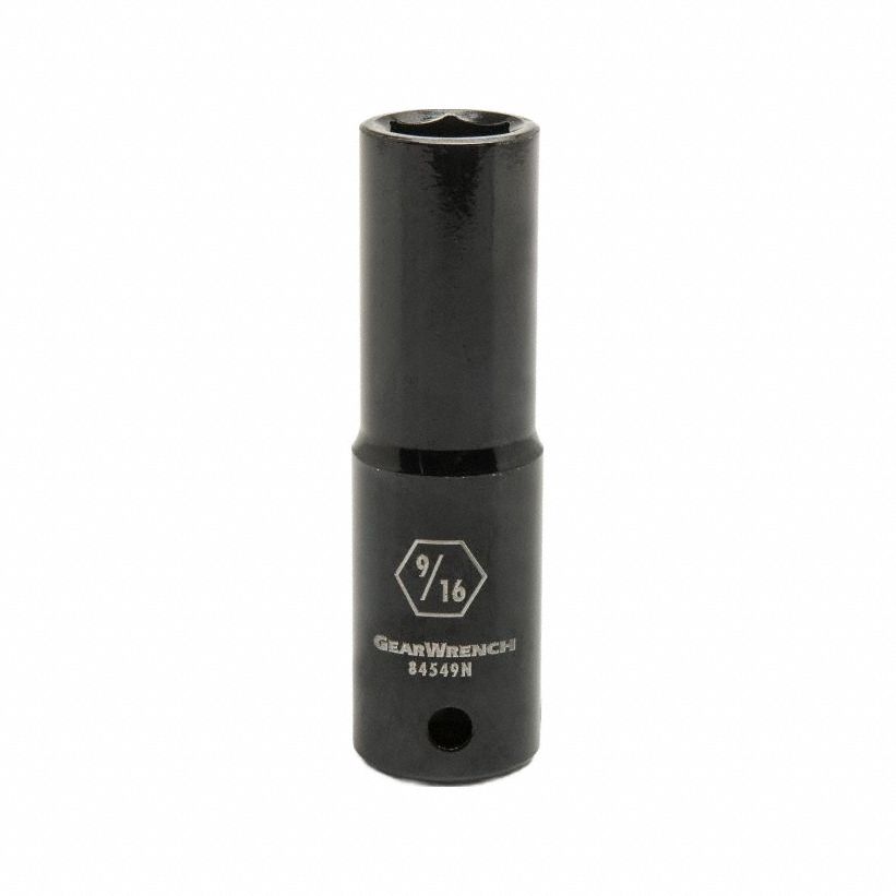 GEARWRENCH General Purpose Impact Sockets: 1/2 in Drive Size, SAE, 9/16 in Socket Size, 6-Point (MPN 84549N). Key specifications — attr1215501: GEARWRENCH; attr1215515: Black Oxide; attr1215518: 9/16 in.