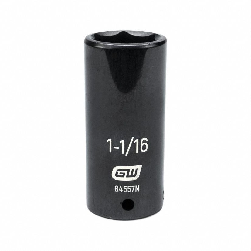 GEARWRENCH General Purpose Impact Sockets: 1/2 in Drive Size, SAE, 1 1/16 in Socket Size, 6-Point (MPN 84557N). Key specifications — attr1215501: GEARWRENCH; attr1215515: Black Oxide; attr1215518: 1-1/16 in.