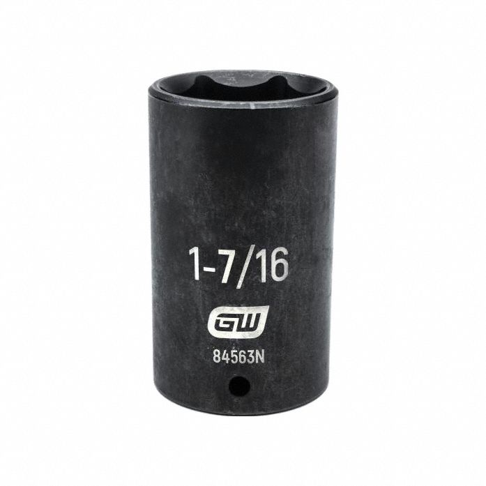 GEARWRENCH General Purpose Impact Sockets: 1/2 in Drive Size, SAE, 1 7/16 in Socket Size, 6-Point (MPN 84563N). Key specifications — attr1215501: GEARWRENCH; attr1215515: Black Oxide; attr1215518: 1-7/16 in.
