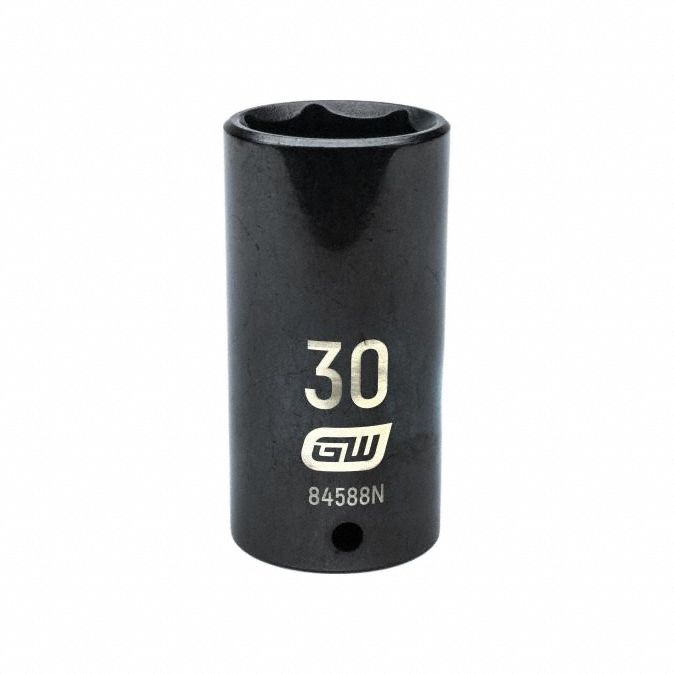 GEARWRENCH General Purpose Impact Sockets: 1/2 in Drive Size, Metric, 30 mm Socket Size, 6-Point (MPN 84588N). Key specifications — attr1215501: GEARWRENCH; attr1215515: Black Oxide; attr1215518: 30 mm.