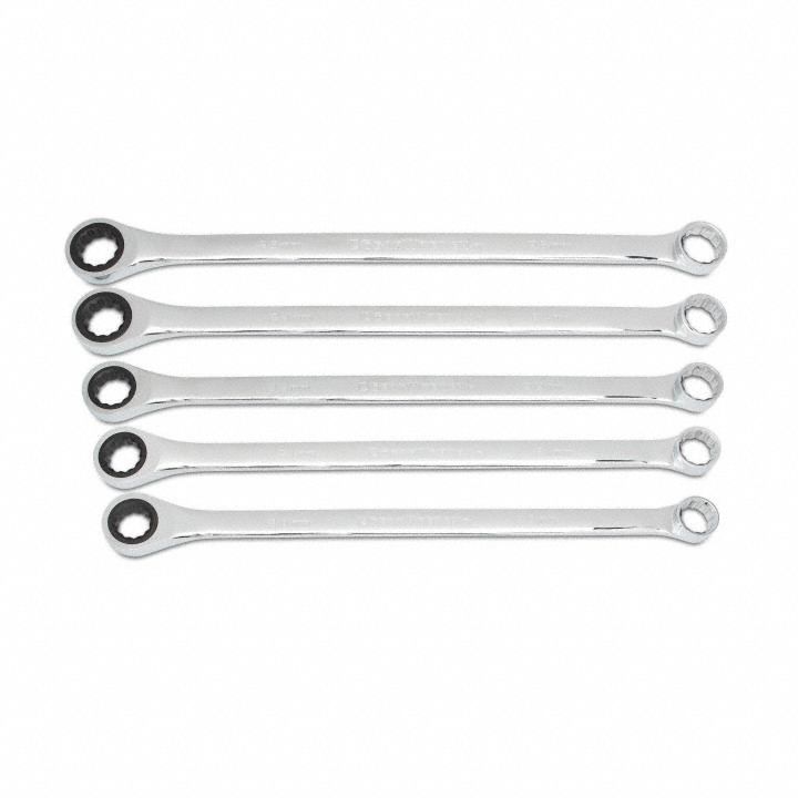 GEARWRENCH Box End Wrench Set: Alloy Steel, Chrome, 5 Tools, 20 mm to 25 mm Range of Head Sizes (MPN 85987). Key specifications — attr324927: GEARWRENCH; attr309452: Tray; attr309451: No; attr309461: Chrome; attr309460: Alloy Steel; attr309463: No; attr309449: 20 mm to 25 mm.