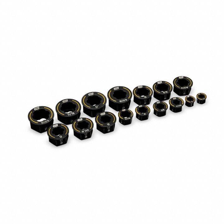 Screw Extractor Set: 16 Pc, Socket Extractor, 1/4 in to 3/4 in Capacity