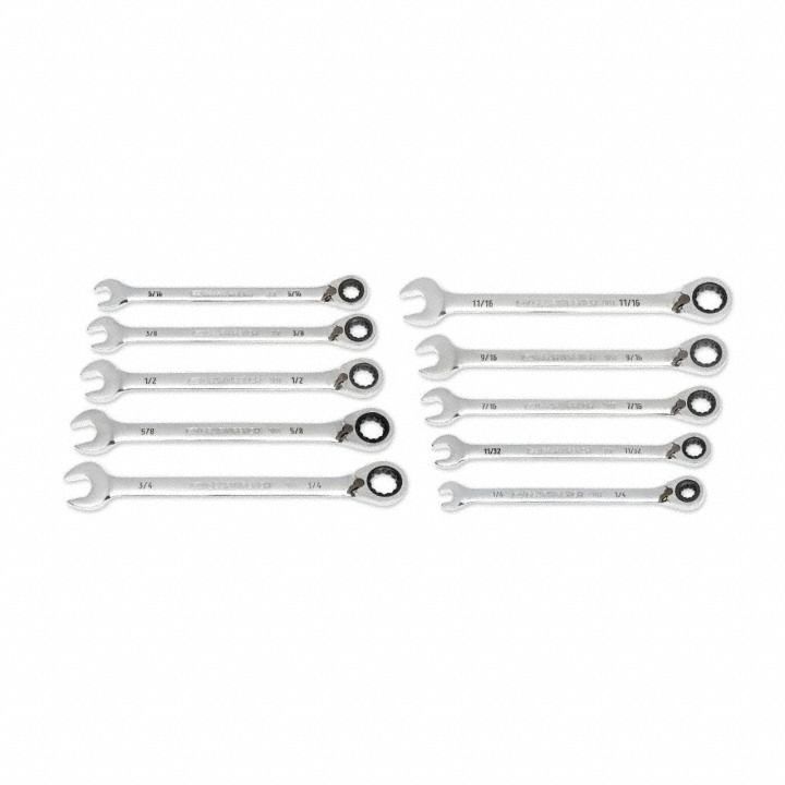 Set Wr Rat Comb Rev Met 90T 10Pc 1/4-3/4