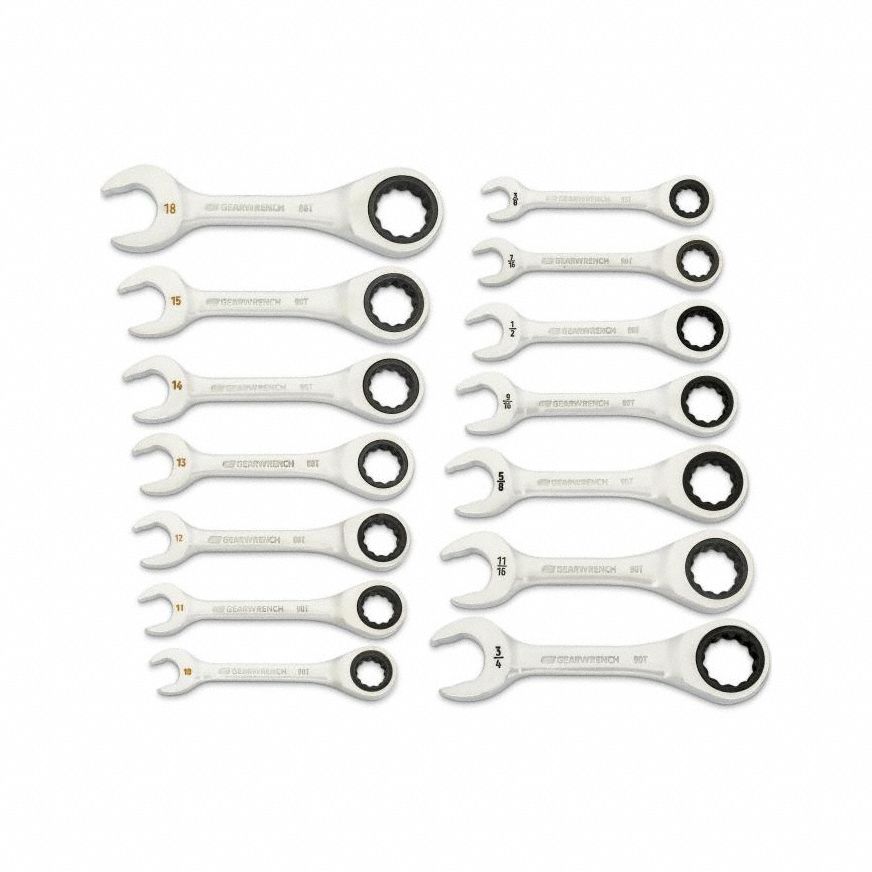 Metric Stubby Ratchet Combo Wrench 14Pc