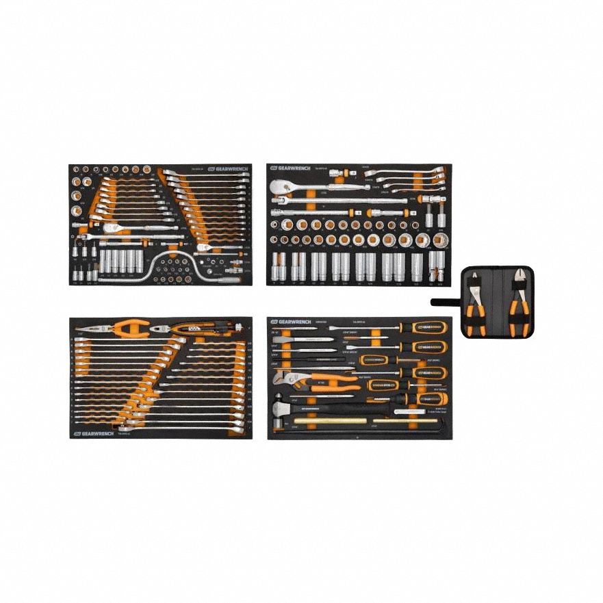 GEARWRENCH General Maintenance Tool Sets: 184 Total Pcs, Mechanics Hand Tools, Metric/SAE (MPN GWGMTK184). Key specifications — attr538253: GEARWRENCH; attr548973: 5; attr548974: Phillips and Slotted Screwdriver Set; attr548975: 184 Pc. GMTK Tool Kit in Foam Trays.