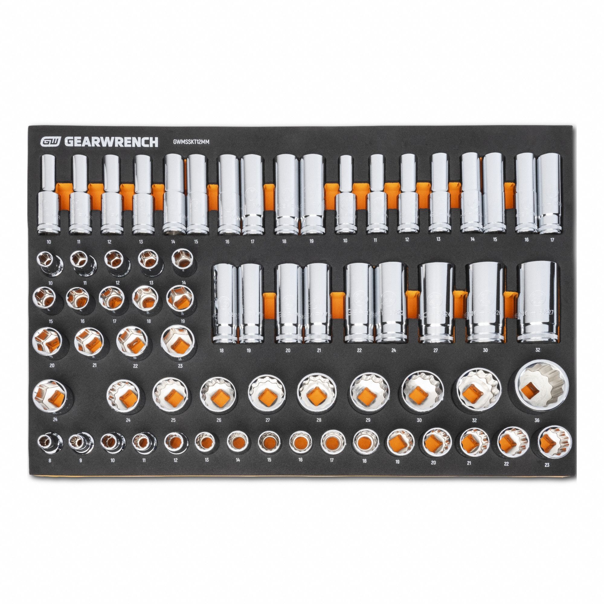 Socket Set: 1/2 in Drive, 67 Piece, Metric, 8mm-36mm