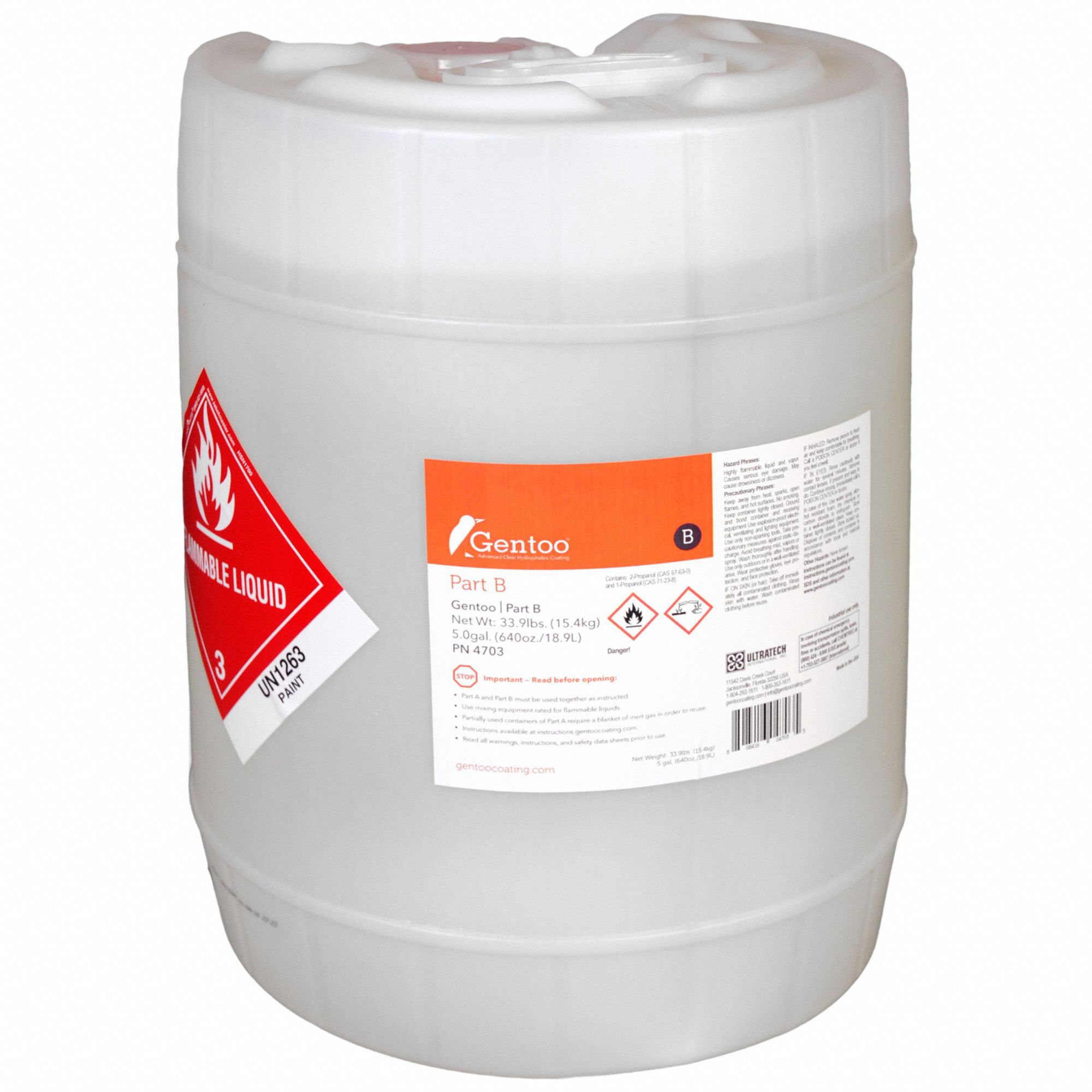 Gentoo 5 Gallon Part B: Dry Lubricant Film, Long, Medium, 5 gal Container Size, 300°F Max. Op Temp.