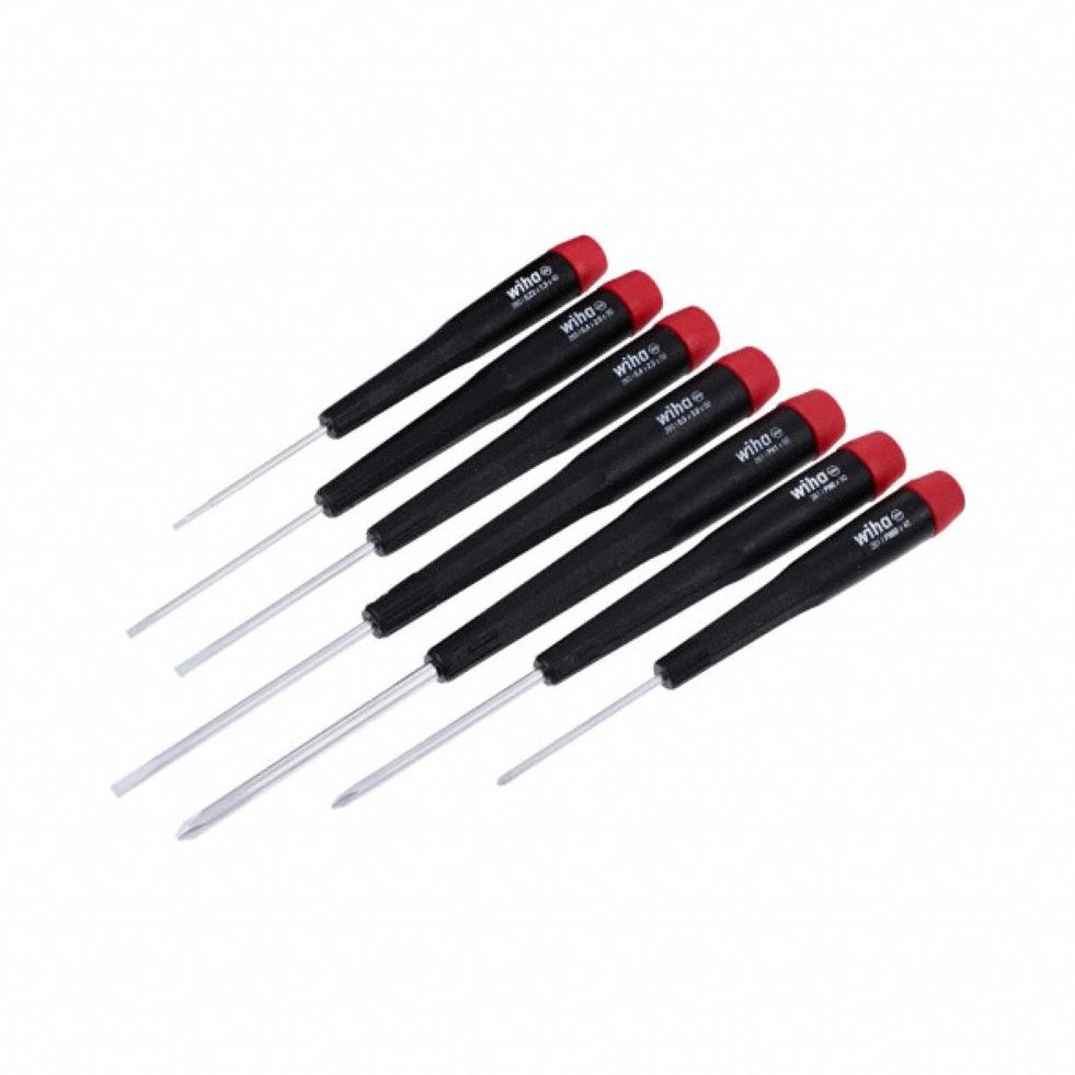 Precision Screwdriver Set: 1-10 Pieces, 7 Pieces, Phillips/Slotted Tip, Ergonomic Grip