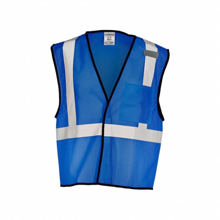 High-Visibility Vest: U, 2XL/3XL, Blue, Mesh Polyester, Hook-and-Loop, Contrasting, Single