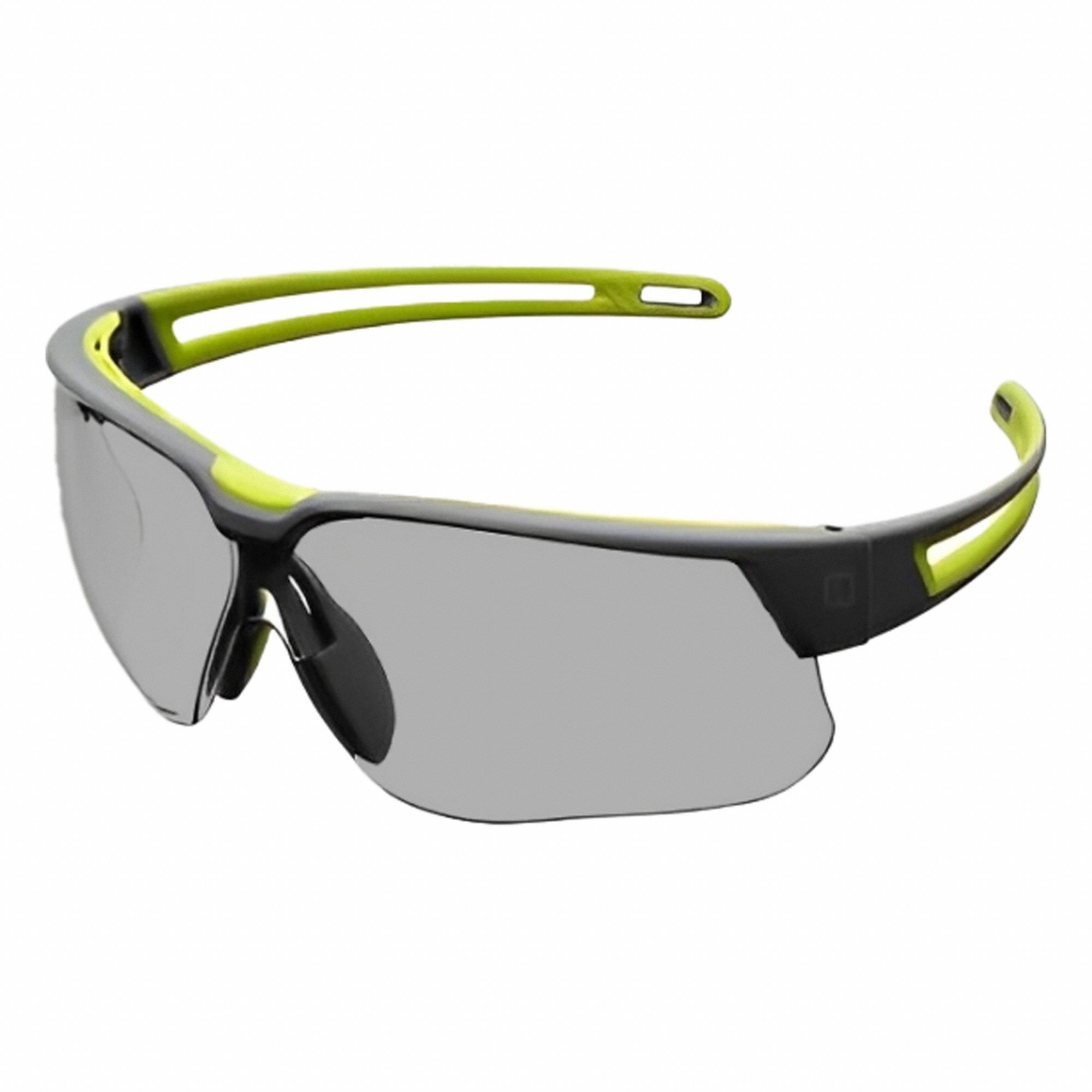 Reader Safety Glasses: Gray Lens, Frameless, HydroShield® Anti-Fog, Cool Gray/Green Frame