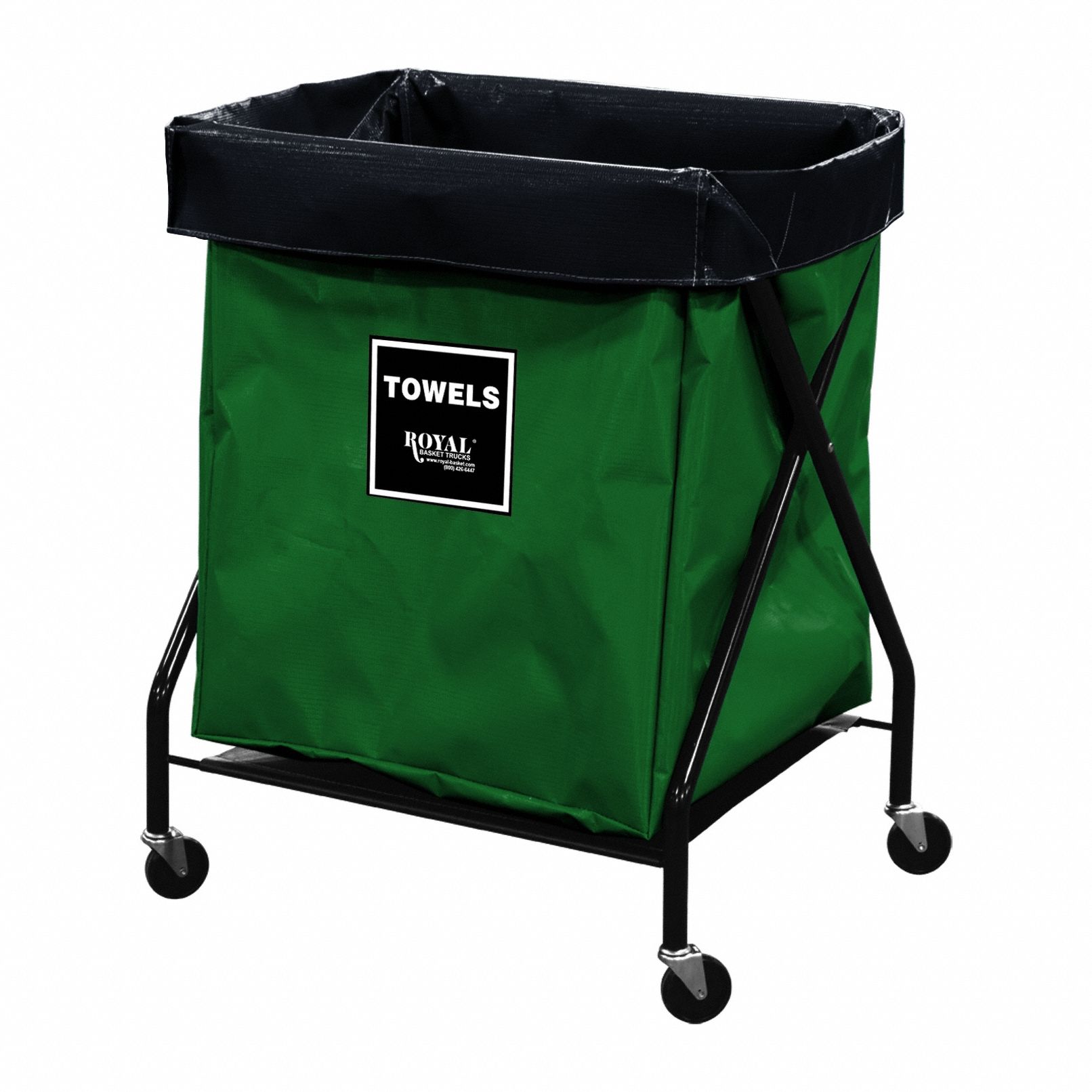 X-Frame Hamper: Vinyl Liner, Green, (4) Swivel, 7.6 cu ft Total Volume, Steel