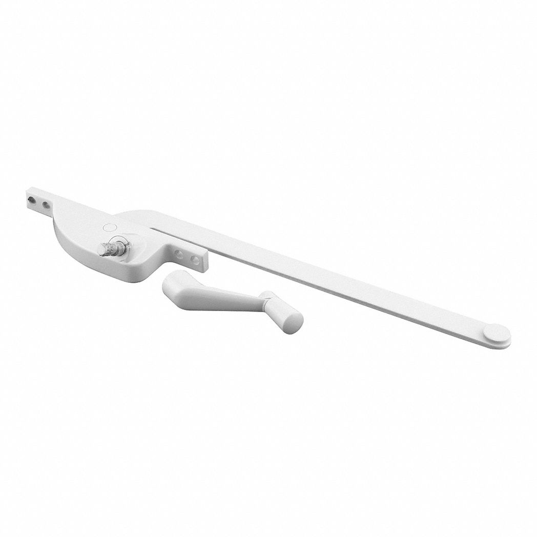 Window Operator: Crank, Handle Included, Left-Hand, Frame, White, 4 in Base Lg