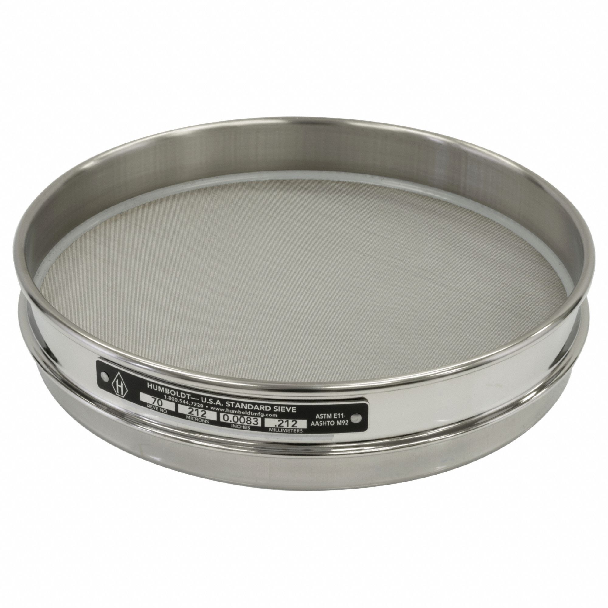 Standard Stainless Steel Cloth Test Sieve: Stainless Steel, 8 in Outside Dia, 1 in Ht