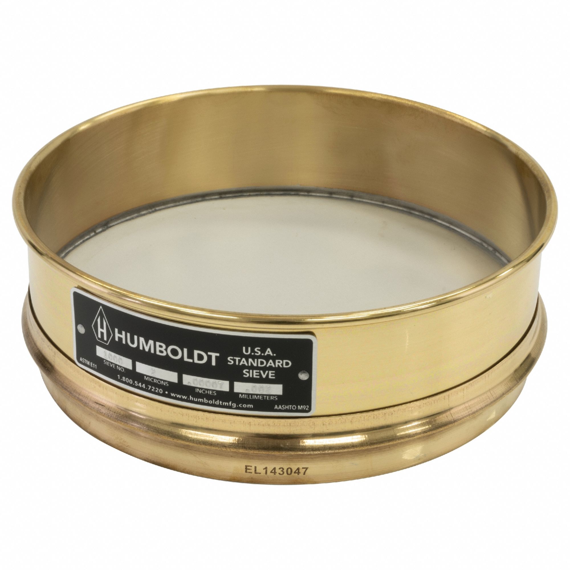 Standard Stainless Steel Cloth Test Sieve: Stainless Steel, 8 in Outside Dia, 2 in Ht