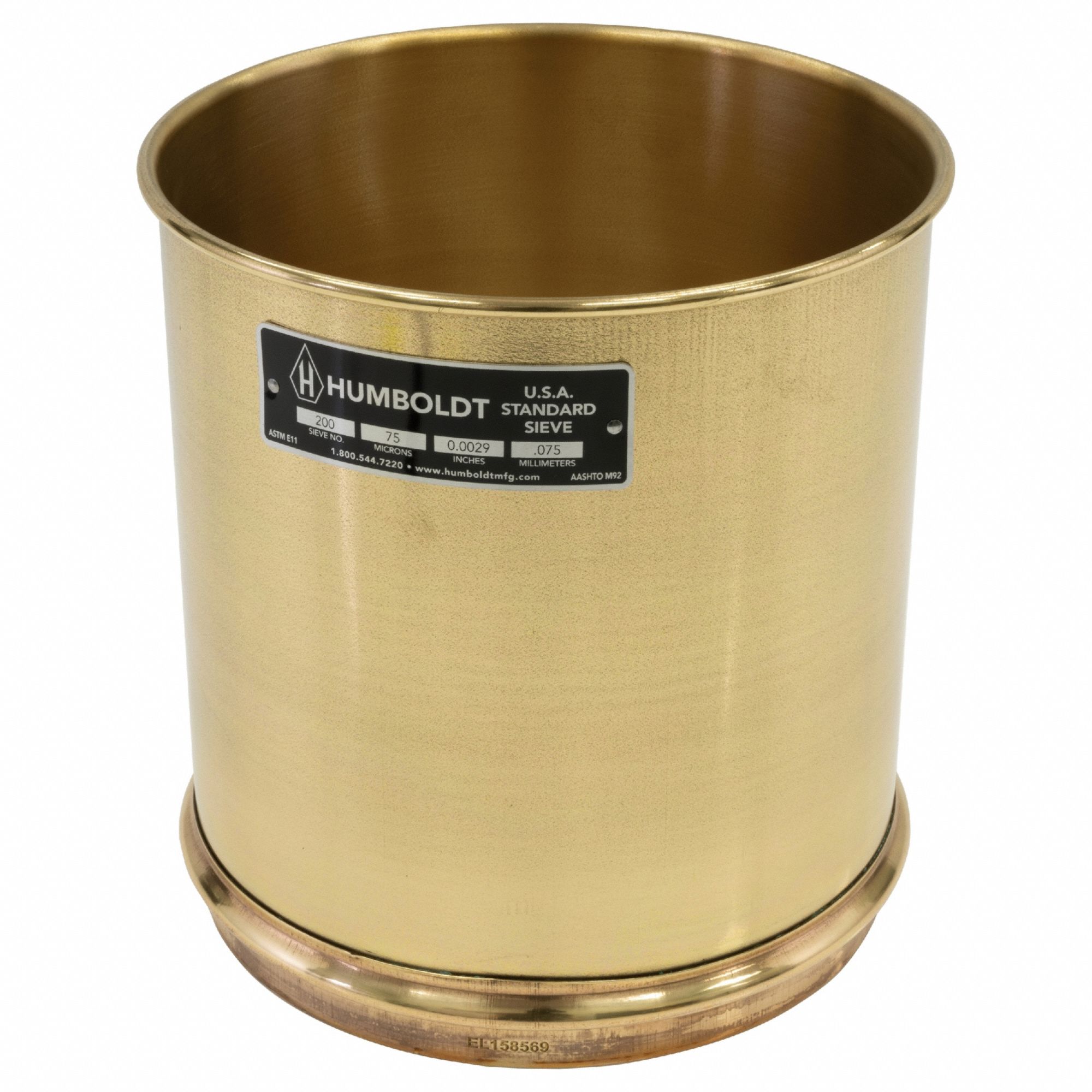 Standard Stainless Steel Cloth Test Sieve: Stainless Steel, 8 in Outside Dia, 8 in Ht