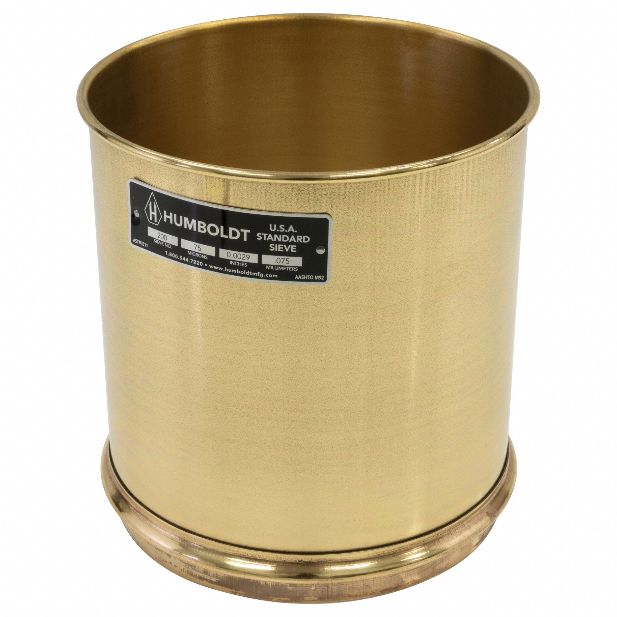 Standard Stainless Steel Cloth Test Sieve: Stainless Steel, 8 in Outside Dia, 8 in Ht