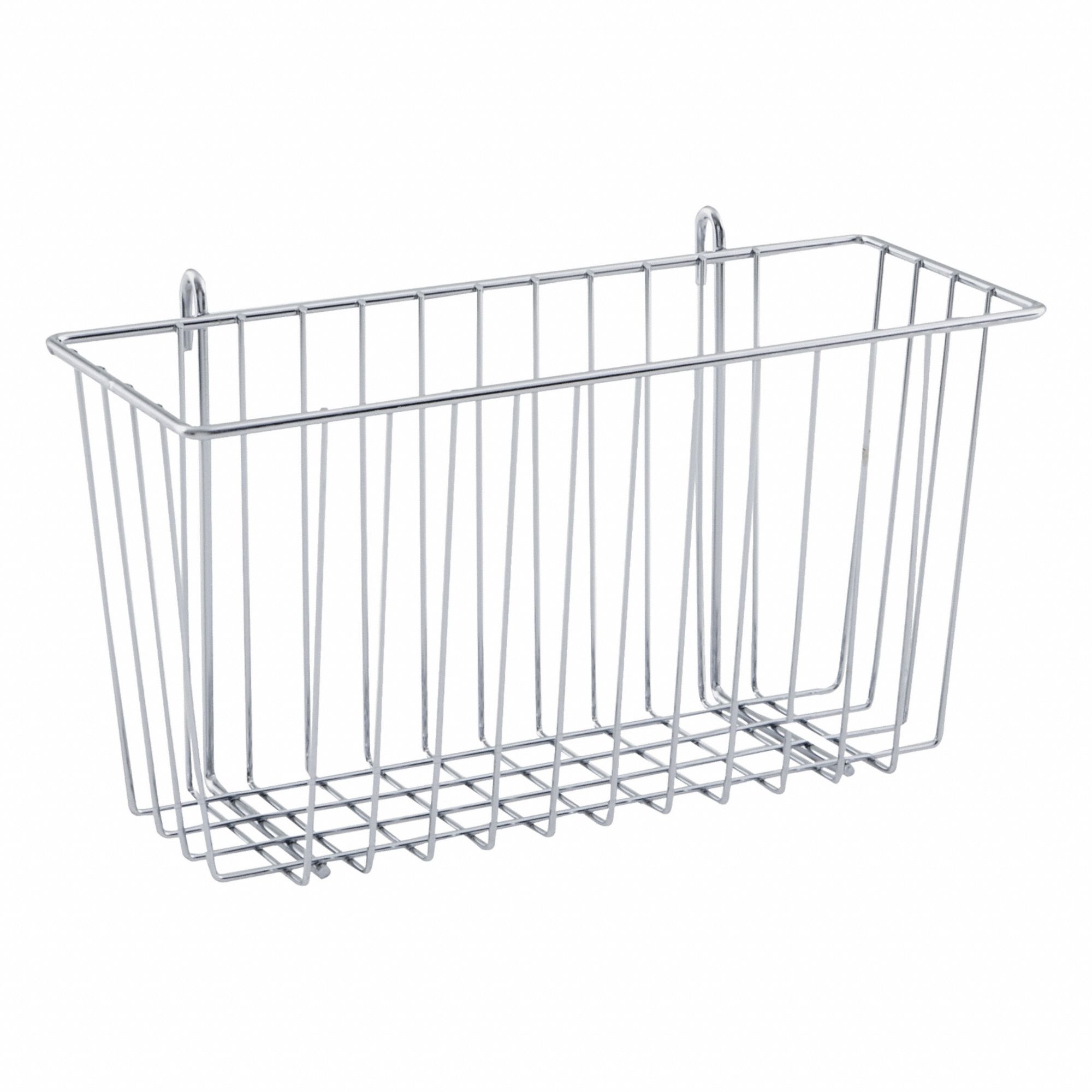 Wire Basket: 13 3/8 in x 5 in x 7 in, 20 lb Load Capacity, Steel, Chrome, Silver