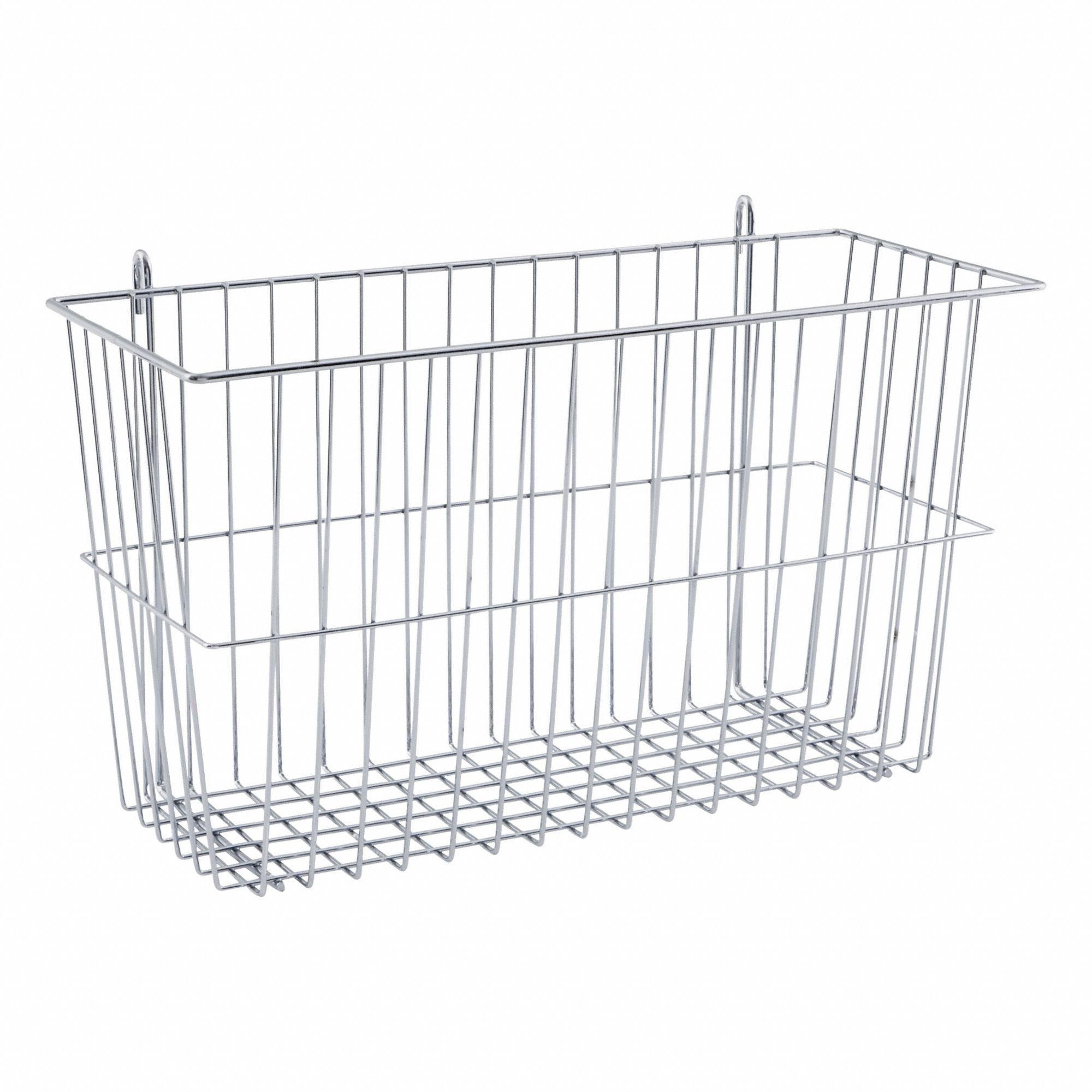 Wire Basket: 17 3/8 in x 7 1/2 in x 10 in, 20 lb Load Capacity, Steel, Chrome, Silver