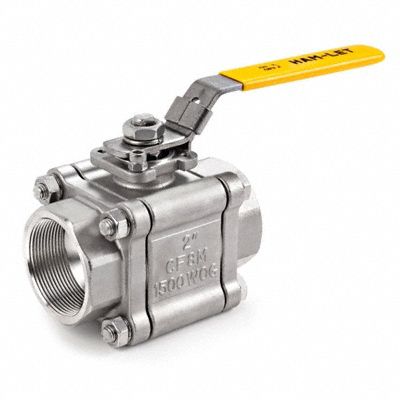 Manual Two-Way Ball Valve: 1/2 in, Stainless Steel, Straight, FNPT x FNPT, Three-Piece