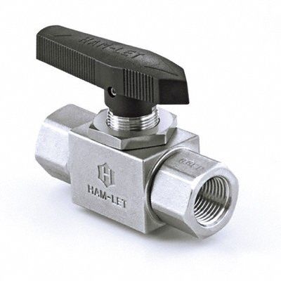 Manual Two-Way Ball Valve: 1/4 in, 316 Stainless Steel, Straight, FNPT x FNPT, Three-Piece