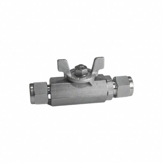 Manual Two-Way Ball Valve: 3/4 in, Stainless Steel, Straight, Let-Lok x Let-Lok, Two-Piece
