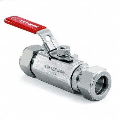 Manual Two-Way Ball Valve: 1/2 in, Stainless Steel, Straight, Compression x Compression