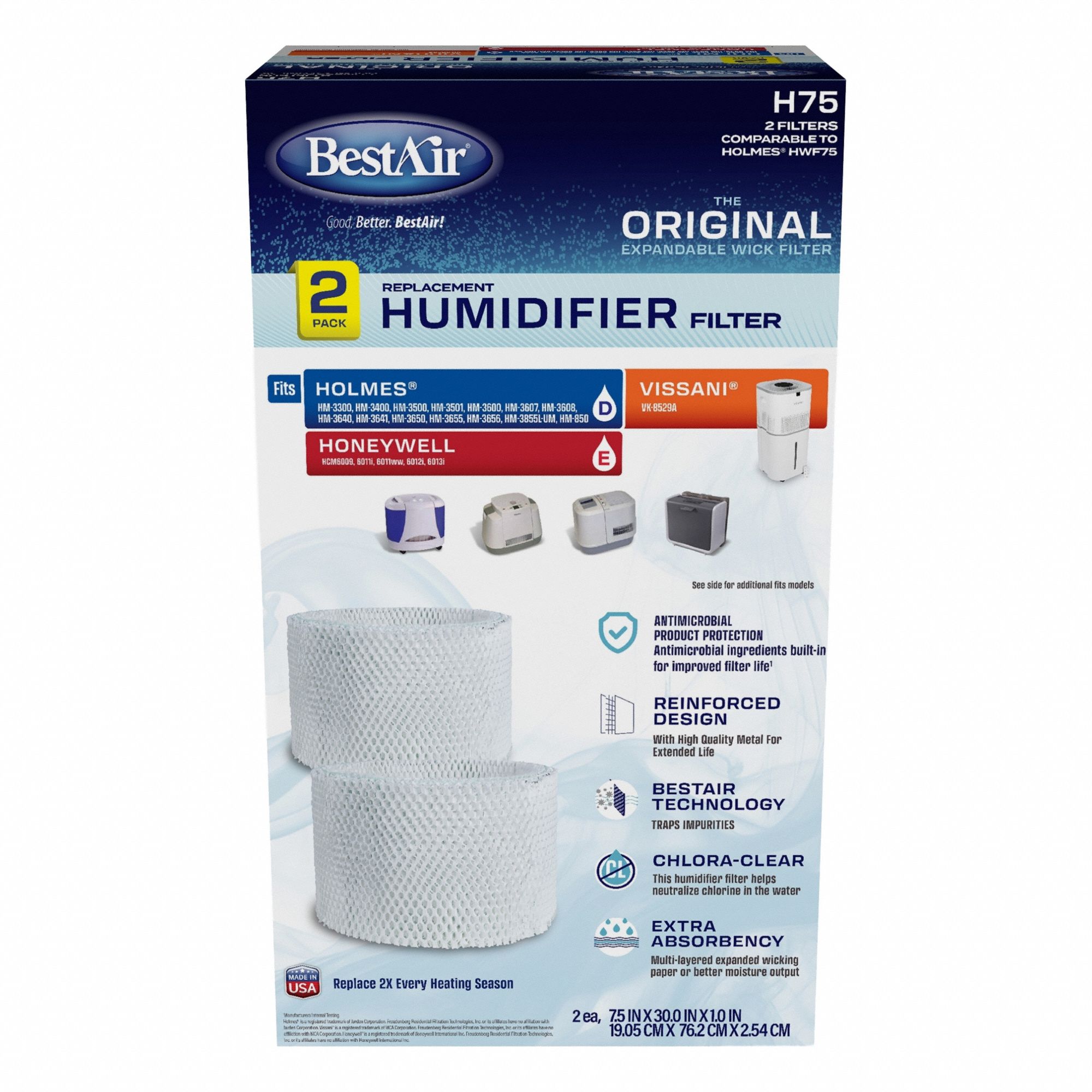 BestAir H75 Humidifier Filter PK2