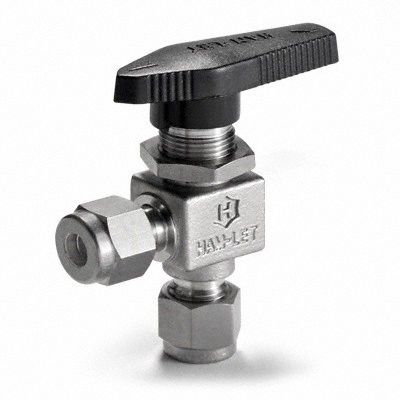 Manual Two-Way Ball Valve: 1/4 in, Stainless Steel, Angle, Compression x Compression, Lever