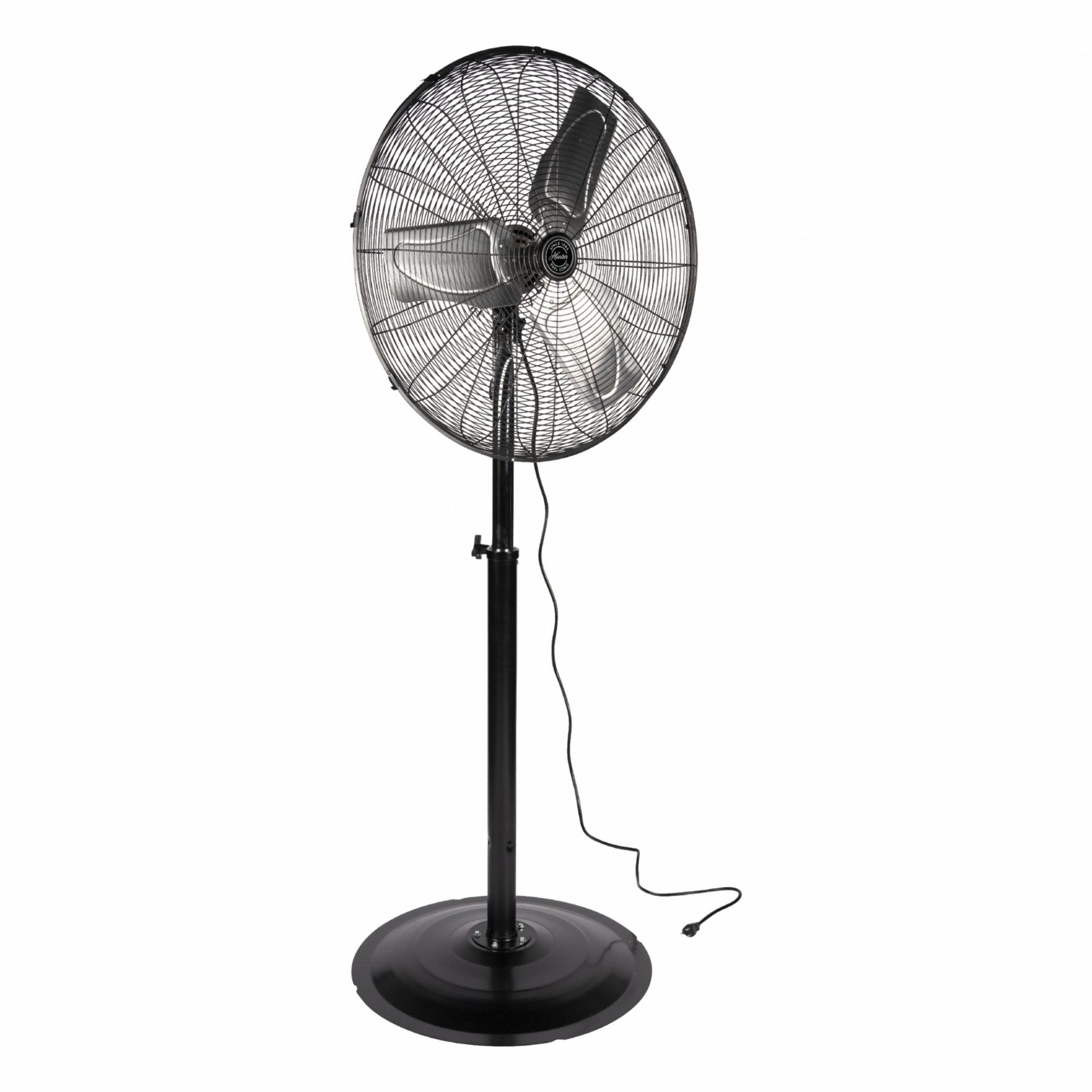 HUNTER Mounted Fan: 24 in Blade Dia, 3 Speeds, 1/4 hp Motor HP, Non-Oscillating, 120V AC (MPN HAC-PF24). Key specifications — Voltage: 120V AC; Product Type: Circulating Fan; Brand: HUNTER; Number of Speeds: 3; Oscillation: Non-Oscillating; Application: Agricultural.