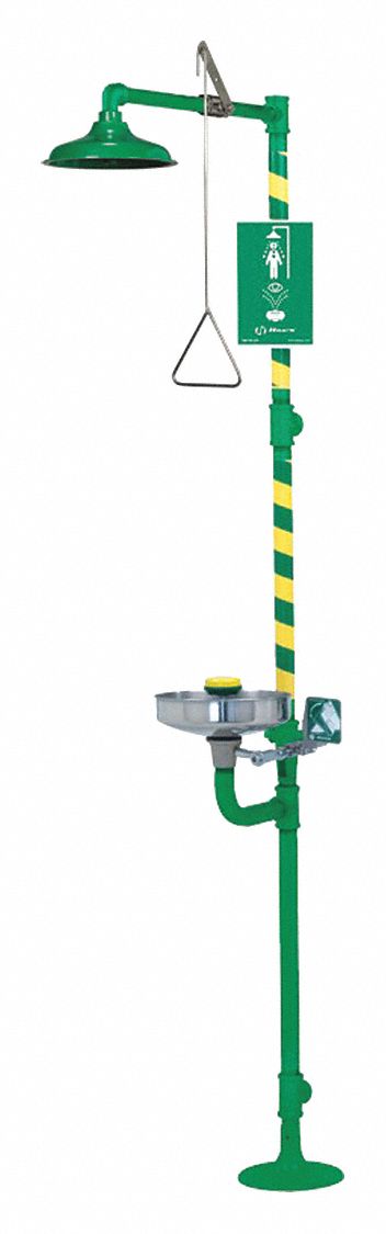 COMBINATION SHOWER W EYE/FACE WASH, FLOOR MOUNT, GREEN, 91 X 15 IN, STEEL