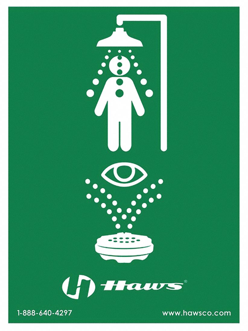 Safety Eyewash Shower Sign: Plastic, Mounting Holes Sign Mounting, Not Retroreflective, 0.1 in Thick