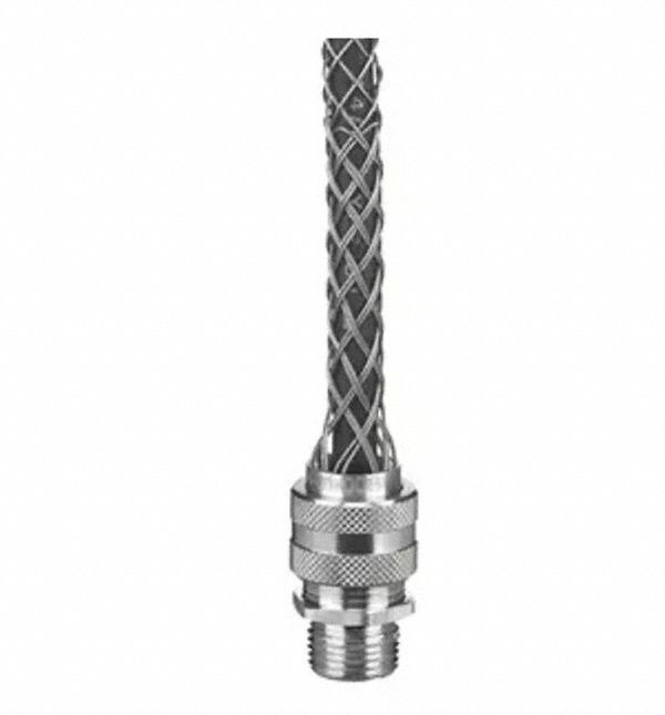 CORD GRIP, MALE,ALUMINUM FITTING, STAINLESS STEEL MESH, .18 TO .25 IN, 3/4 IN