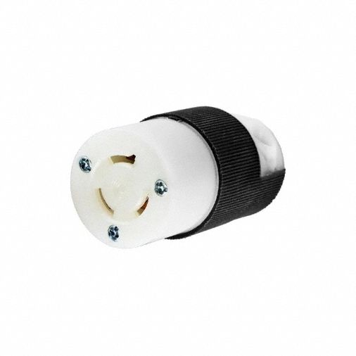 Locking Connector: L6-15R, 15 A, 250V AC, 2 Poles, Black/White, Spring Clamp Terminals, Shrouded