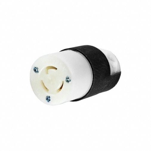 Locking Connector: L5-15R, 15 A, 125V AC, 2 Poles, Black/White, Spring Clamp Terminals, Shrouded
