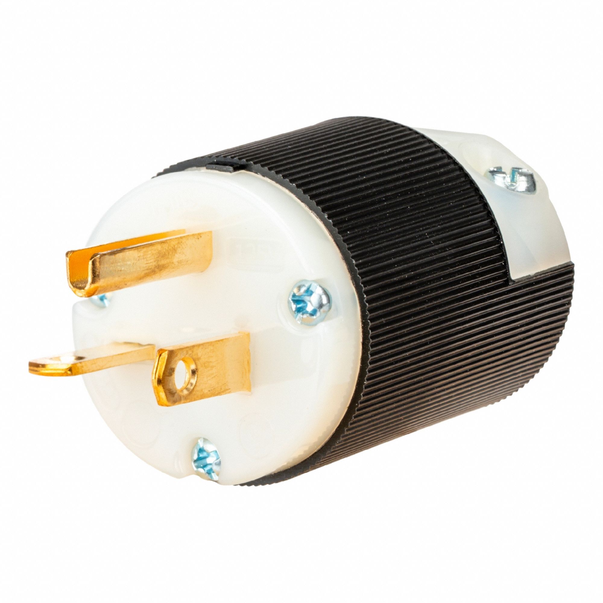 Straight Blade Plug: 5-20P, 20 A, 125V AC, Black/White, 2 Poles, Spring Clamp Terminals