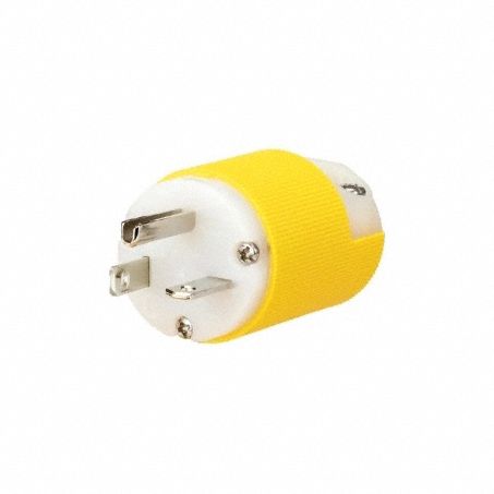 Straight Blade Plug: 6-20P, 20 A, 250V AC, White/Yellow, 2 Poles, Spring Clamp Terminals