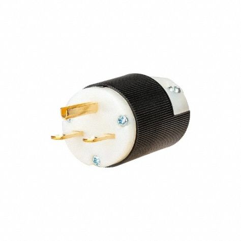 Straight Blade Plug: 6-15P, 15 A, 250V AC, Black/White, 2 Poles, Spring Clamp Terminals