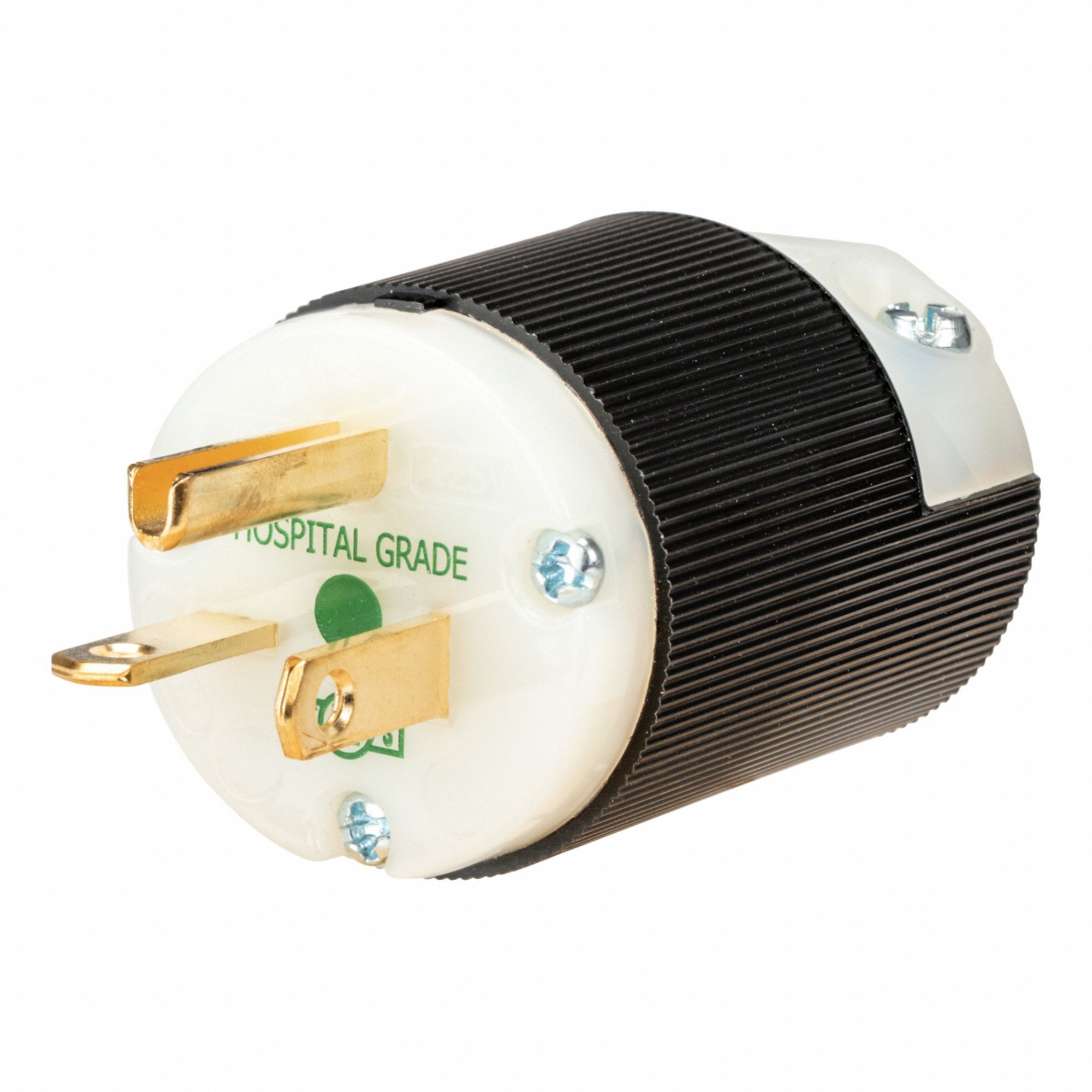 Straight Blade Plug: 5-20P, 20 A, 125V AC, Black/White, 2 Poles, Spring Clamp Terminals