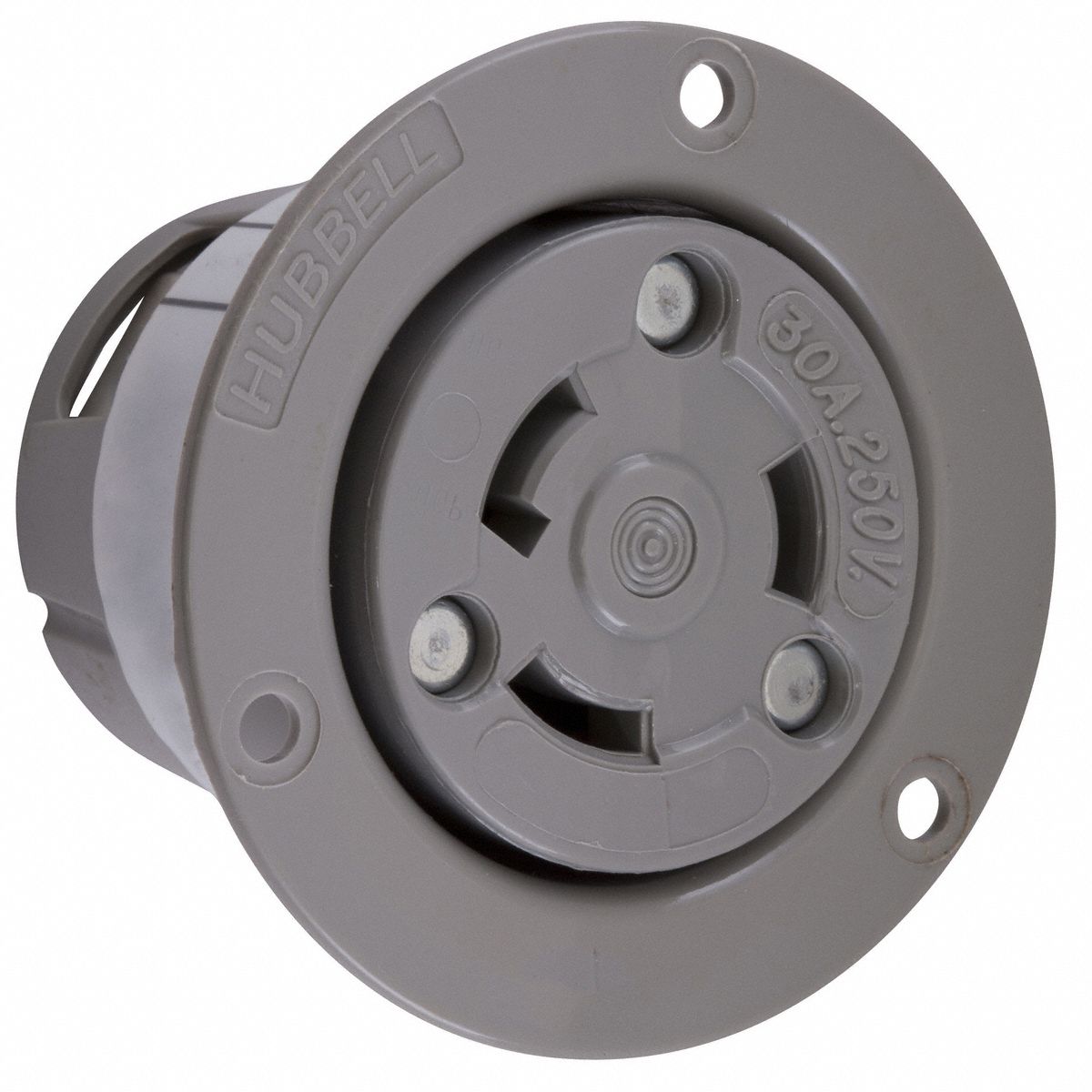 FLANGED LOCKING RECEPTACLE, 250 V AC, GREY HOUSING, 2 POLES, -40 ° C TO 75 ° C, 1 PHASE, #16 TO #8 AWG