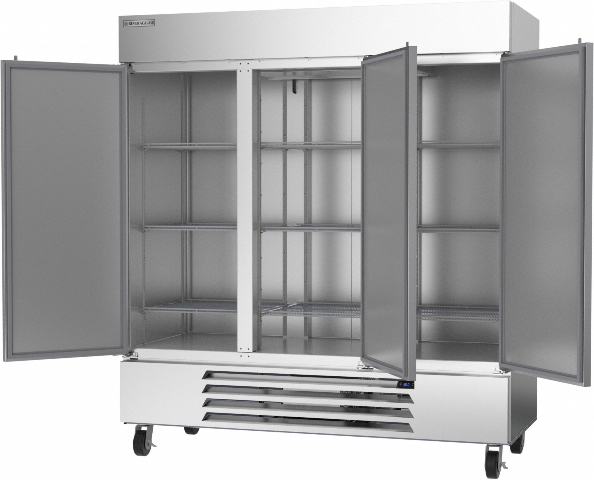 Refrigerator: Silver, 68.9 cu ft, 84 1/4 in Ht, 33 3/4 in Dp, Solid Door, 3 Doors