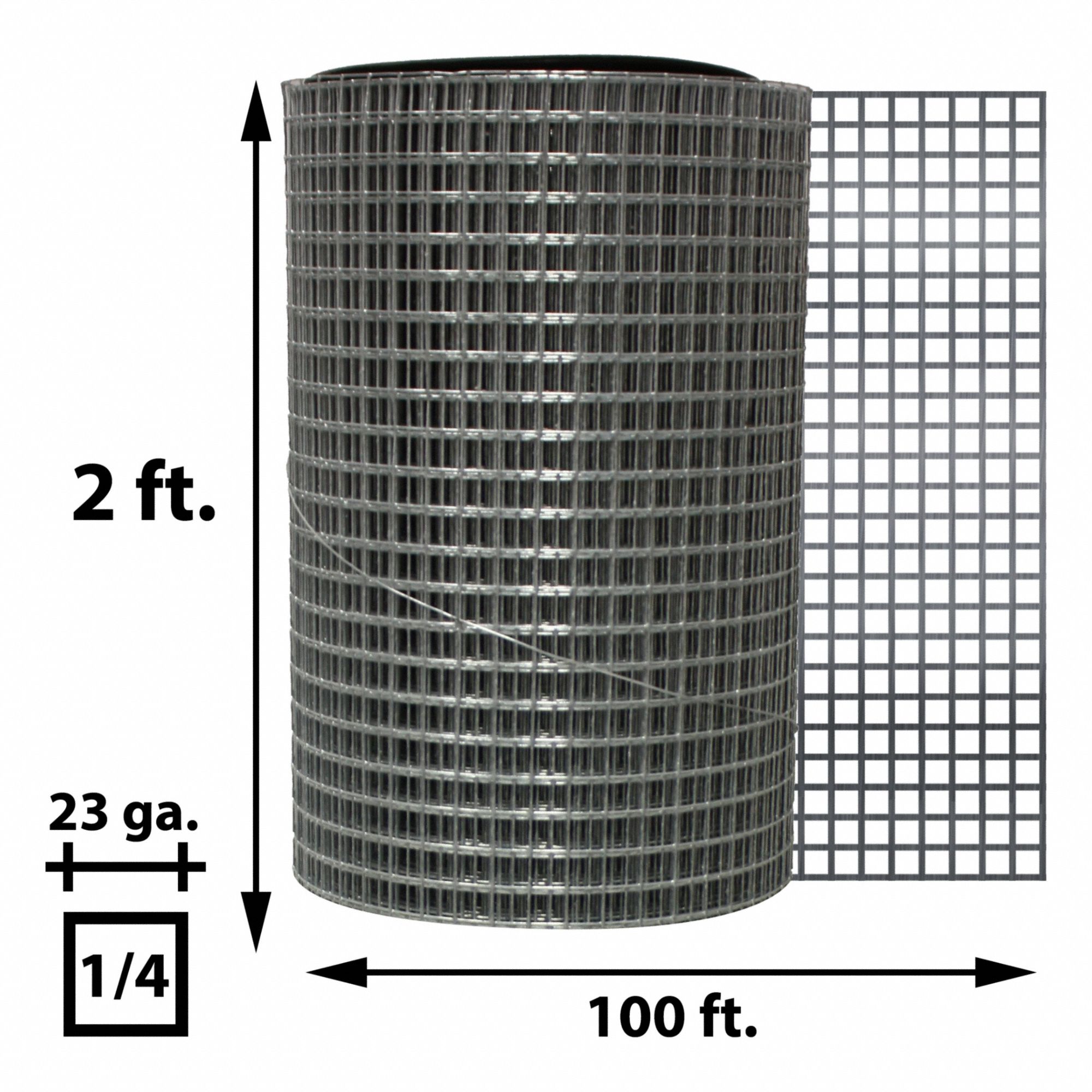 Carbon Steel Hardware Cloth: 0.25 in Opening Size, 1/4 x 1/4 Mesh Size, 100 ft L, 24 in W, Welded