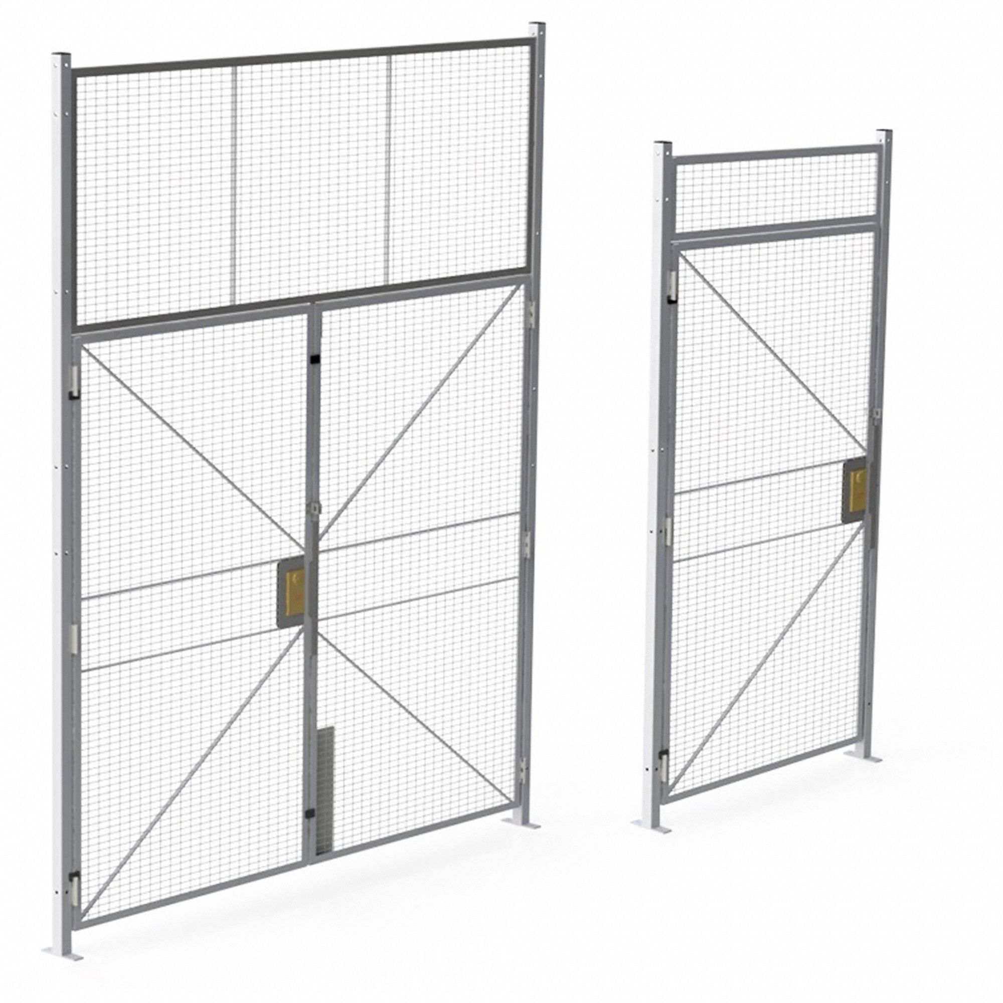 Hinged Double Door: 10 1/2 ft H x 6 3/8 ft W x 2 in D, Gray, Enamel/Powder-Coated
