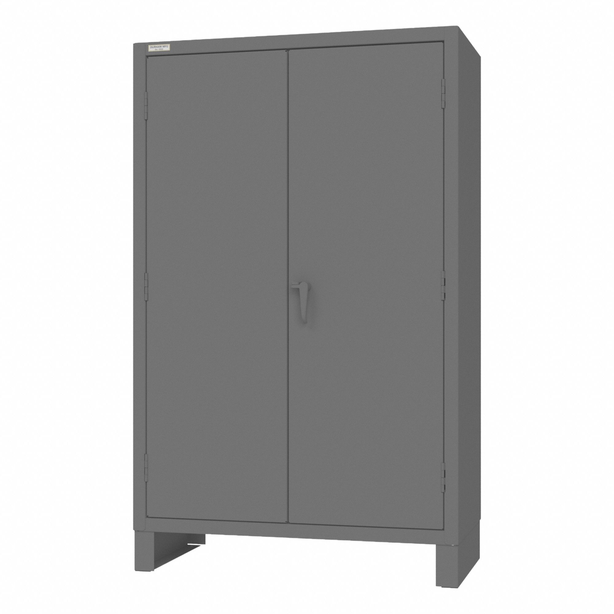 DURHAM MFG Bin Cabinet: 48 in x 24 in 78 in, 4 Shelves, 144 Bins, Yellow, Recessed/Solid, Gray (MPN HDC48-144B-4S95). Key specifications — Bin Color: Yellow; Bin HxWxD: (144) 4 in x 7 in x 3 in; Assembled: Assembled; Cabinet Style: Bin Cabinet; Brand: DURHAM MFG; Cabinet Color: Gray; Cabinet Finish: Powder Coated; Cabinet Material: Steel.