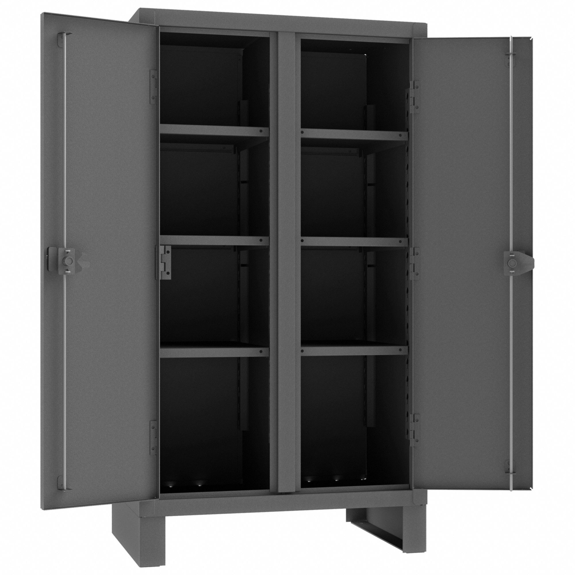 STORAGE CABINET, 36 X 24 X 66 IN, 6 ADJUSTABLE SHELVES, 2 DOORS, LEGS, GREY, ASSEMBLED