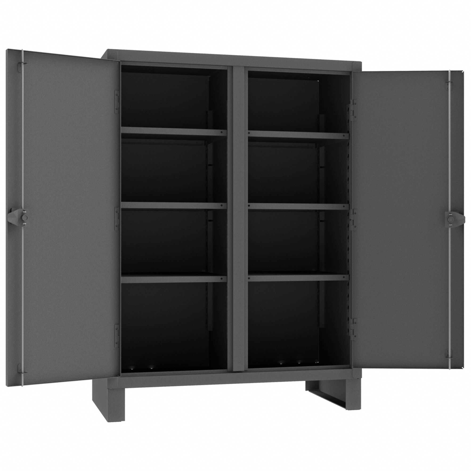 STORAGE CABINET, 48 X 24 X 66 IN, 6 ADJUSTABLE SHELVES, 2 DOORS, LEGS, GREY, ASSEMBLED